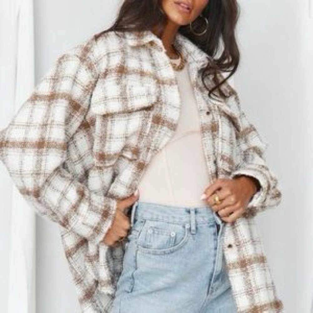 12th Tribe Hotel California Beige Plaid Shirt Jacket
